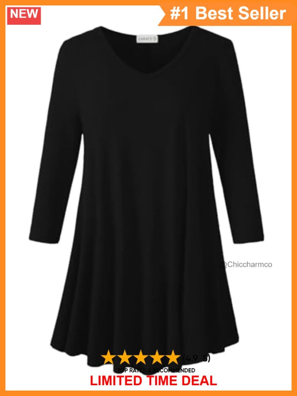 Plus Size 3/4 Sleeve V Neck Tunic Top Rayon Spandex Loose Fit Womens Blouse